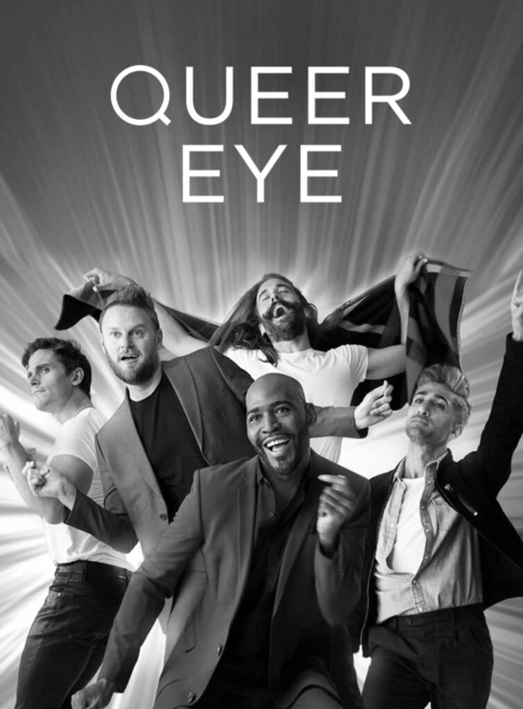 Affiche Queer Eye saison 4 Kansas City, avec Jonathan Van Ness, Antoni Porowski, Tan France, Bobby Berk, Karamo Brown. 2018 - 2020