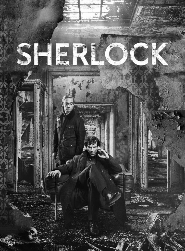 Affiche série Sherlock créée par Mark Gatiss, Arthur Conan Doyle, Steven Moffat, Stephen Thompson. 2010 - 2017
